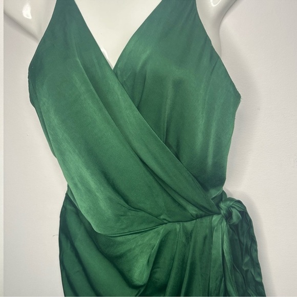 Sarin Mathew’s | Dark Green Satin Effect Wrap MIDI Dress Medium - Picture 5 of 10